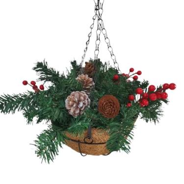 Imagem de Cesta de Natal Artificial Suspensa Decoração de Natal Presente Criativo Decorativo Plantas Artificiais Suspensas Flores Cesta para o Feriado