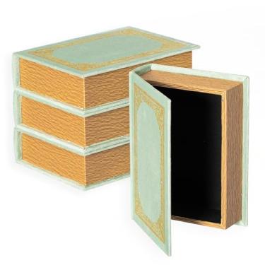 Imagem de Conjunto de 4 caixas de armazenamento decorativas vintage em forma de livro, verde antigo