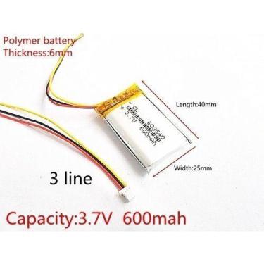 Imagem de Bateria 600 Mah 3,7 V 6mm X 25mm X 40mm C/3 Fios Plug - KMIG