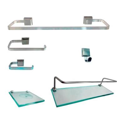 Imagem de Kit Para Banheiro Luxo de Alumínio 2 em Vidro Incolor - VSA