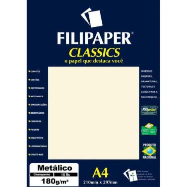 Imagem de Papel A4 Metálico Champanhe 180GR Pacote com 15 - Filiperson