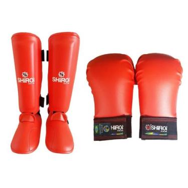 Imagem de Kit Caneleiras e Luvas de Karatê Infantil Oficial CBK Shiroi, Vermelho