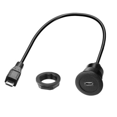 Imagem de QIANRENON Adaptador de cabo curto de carregamento de montagem fixa micro USB macho para fêmea cabo conector de dados de montagem embutida 480Mbps 5V 2A, painel de montagem para carro, trailer, barco,