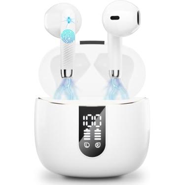 Imagem de Fones de ouvido sem fio, fones de ouvido Bluetooth 2024 V5.3 fones de ouvido integrados ENC com cancelamento de ruído, fones de ouvido Bluetooth estéreo 40H com visor LED duplo, fones de ouvido IP7 à