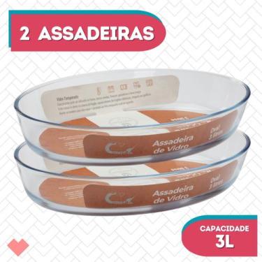 Imagem de Kit 2 Assadeira Oval Vidro Temperado 3L Forno Freezer Massas - CasaVit