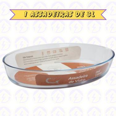Imagem de 1uni Assadeira Oval 3L Vidro Temperado Sobremesa Assados - CasaVita, O