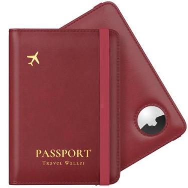 Imagem de Porta-Passaporte Stouchi com AirTag e Bloqueio RFID - Couro Vermelho p