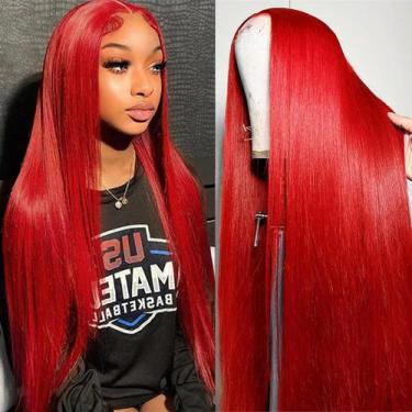 Imagem de Peruca Frontal de Renda FJSuprise - Cabelo Humano Liso Vermelho 34"