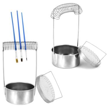 Imagem de QWORK Arruela de pincel portátil para artistas com tela removível, tanque de limpeza de pincel de aço inoxidável e suporte de mola para água, óleo, tintas acrílicas, ideal para artistas, estudantes e