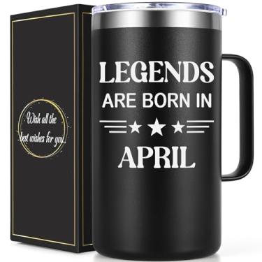 Imagem de Lifecapido Presentes de aniversário para homens, Legends Are Born in the April 590 g, caneca de café isolada, Áries Touro, presentes de aniversário de abril para homens, pai, marido, tio, namorado,