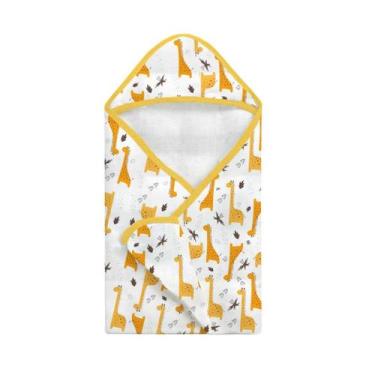 Imagem de Toalha de Banho Bebê Fralda com Touca Amarelo Girafa - Neném na Nuvem