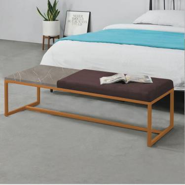 Imagem de Calçadeira Recamier Londres 160cm Industrial Bronze Corino Marrom Tampo Quadrado mdf Ma...