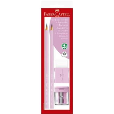 Imagem de Kit Lápis Grafite rosa pastel 2 EcoLápis n.2 + Apontador + Borracha Fa
