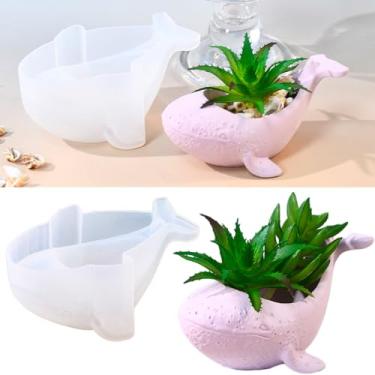 Imagem de Molde de pote de baleia pequeno para mini plantas suculentas, faça você mesmo, resina epóxi/argila fundição molde de silicone em forma de baleia, 11,4 cm x 7,1 cm x 5,6 cm