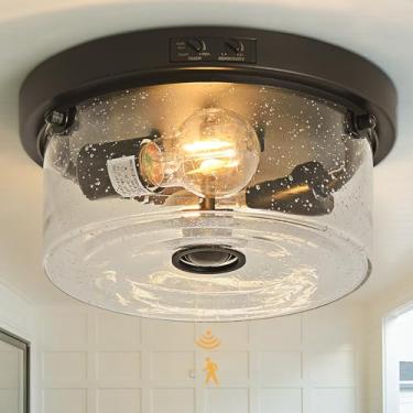 Imagem de Yisuro Luz De Teto Externa Com Sensor De Movimento, Luz De Teto Embutida Para Varanda, Luminária De Teto Externa Com 3 Modos, Luz De Teto Quadrada Para Varanda, Pátio, Varanda, Garagem (Preto-Redondo)