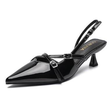 Imagem de Sandálias femininas de salto fino e salto gatinho com tiras cruzadas, sapatos de festa e casamento, Poliuretano preto, 38