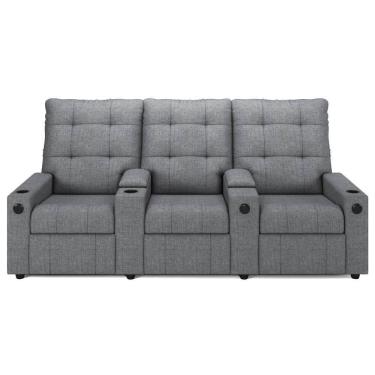 Imagem de Poltrona De Cinema Reclinável 3 Lugares Baú Usb Mallie Fh9 Linho Cinza - Mpozenato