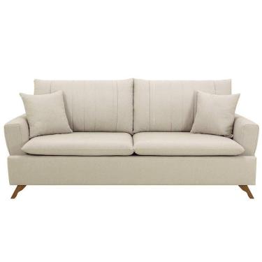 Imagem de Sofá 160cm 2 Lugares Com Almofadas Pés Curvos Veras Linho D05 Cru - Mpozenato