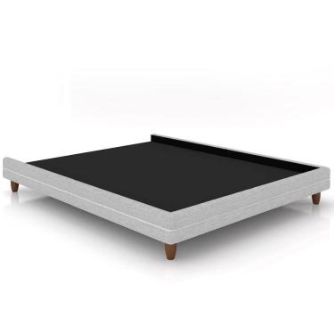 Imagem de Cama Casal Base Pés Madeira 148cm Suném P05 Linho Cinza Claro - Lyam Decor