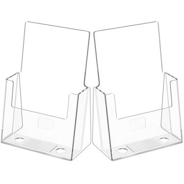 Imagem de MaxGear Porta-folheto acrílico 15,24 x 22,44 cm, suporte transparente organizador de bancada de acrílico suporte de exibição de panfleto de plástico suporte de revistas bi-fold, pacote com 2