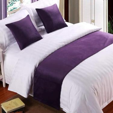 Imagem de Cachecol de corredor de cama de hotel luxuoso veludo cor sólida decoração moderna mantas de cama para pé da cama quarto protetor de cama sem desbotamento toalha de cama roxa ||solteiro 50 x 179 cm