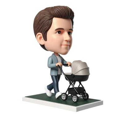 Imagem de Carrinho de bebê moderno que balança a cabeça do papai personalizado feito à mão a partir da foto, figura de pai amoroso, decoração de casa para berçários, salas de estar, homenagem aos pais