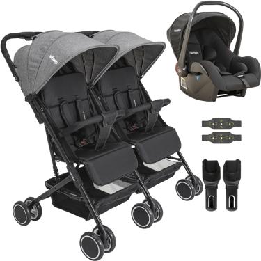 Imagem de Carrinho Kiddo para Gemeos com Bebe Conforto Mascote Grafite