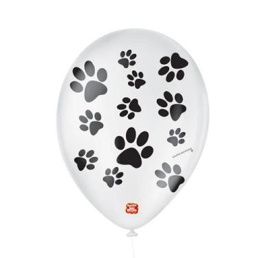 Imagem de Balão de Festa Decorado Patinha de Cachorro - Branco e Preto 9" 23cm -