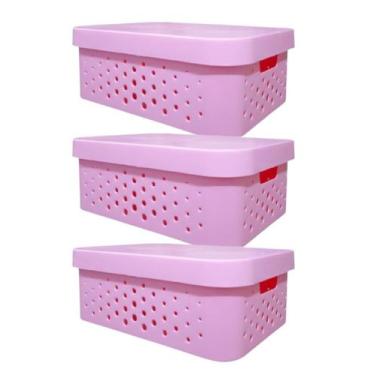 Imagem de kit 3 caixa organizadora cesto multiuso rosa claro 6 litros qualidade 