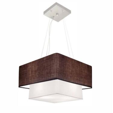 Imagem de Lustre Pendente Duplo Quadrado Vivare Md-4157 Cúpula em Tecido 40x35cm Café / Branco - Bivolt