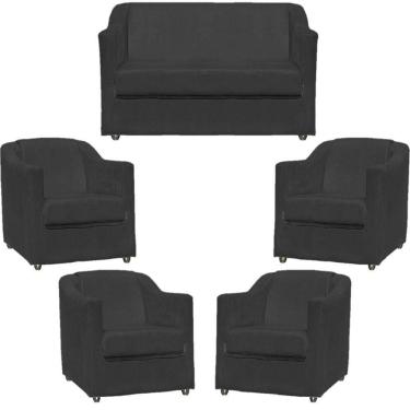 Imagem de Kit Namoradeira Decorativa + 4 Poltronas Para Sala Manicure Recepção Consultório Mila Suede