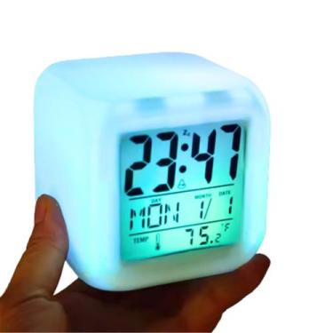 Imagem de Relógio Digital Cubo LED Colorido Alarme Despertador - Hxt