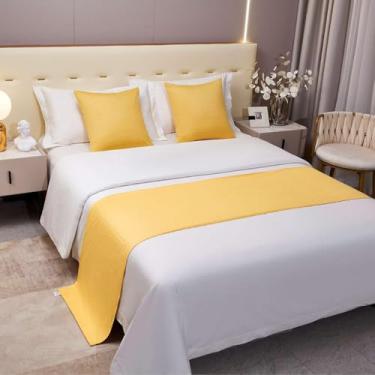 Imagem de Cachecol de cama de hotel para cama de luxo cor pura decoração de cama de qualidade simples proteção de cama casa de hóspedes toalha de cama macia para cama de solteiro queen king size - amarelo ||50