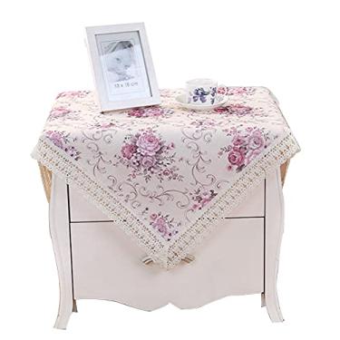 Imagem de Toalha de mesa de tecido de linho de algodão quadrado pequeno, capa de cabeceira, Doilies de flor de renda para cozinha, sala de estar, capa de mesa de cabeceira decoração de mesa para casa 60 x 60 cm (roxa)