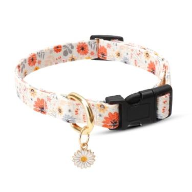 Imagem de Linda coleira de algodão para cães pequenos, médios e grandes, design especial com pingente de flor branca fofa para meninas, meninos, machos, fêmeas, cães, coleira para animais de estimação, tecido
