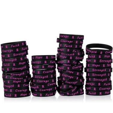 Imagem de Sratte 200 pulseiras de conscientização do câncer de mama fita de silicone pulseiras de borracha esperança fé força inspiradora para festas femininas eventos públicos presentes de câncer de mama