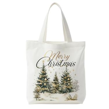 Imagem de kunlisa Sacola de árvore de Natal dourada, sacola de lona de árvore de Natal Feliz Natal, presente para mulheres, festivo de Natal, férias de inverno, reutilizáveis, lembrancinhas de festa