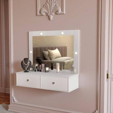 Imagem de Penteadeira Com Espelho e Luz Estilo Suspenso 2 Gavetas Isis