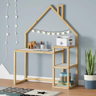 Imagem de Mesinha Infantil Montessori Madeira Escrivaninha Nivia Natural branco