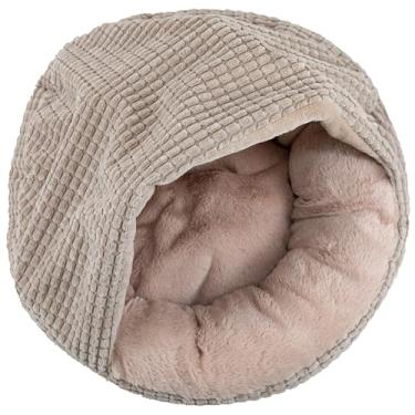 Imagem de Mon Chateau Cama de pelúcia bege para animais de estimação, cama coberta para gatos ou cães, impermeável e lavável na máquina com fundo antiderrapante, projetada para conforto e segurança