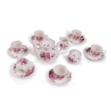 Imagem de Guangyang 15 conjuntos de chá de porcelana 200 ml e pires serviço para 6, com bule de açúcar, jarra de creme para chá/café