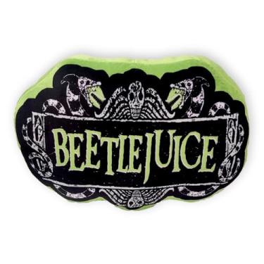 Imagem de Travesseiro Warner Bros Beetlejuice Halloween Cloud 28 cm – Pelúcia macia, preto e branco listrado fantasma decorativo filme de terror decoração de casa, presente colecionável macio para fãs