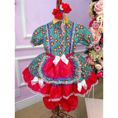 Imagem de Vestido Junino Vermelho com Flores para Festas Juninas - Fabuloso Atel