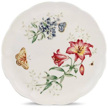 Imagem de Prato de Jantar de 27 cm com Tema Flores e Borboletas, Formato Quadrado e Material de Porcelana, Lenox, Branco Colorido