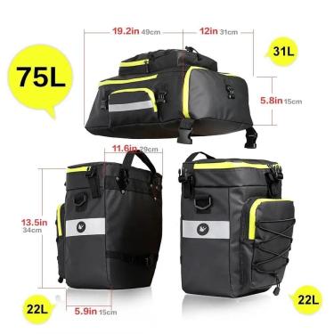 Imagem de Alforge Bolsa Mochila Tripla Bike Bagageiro Traseiro 75L