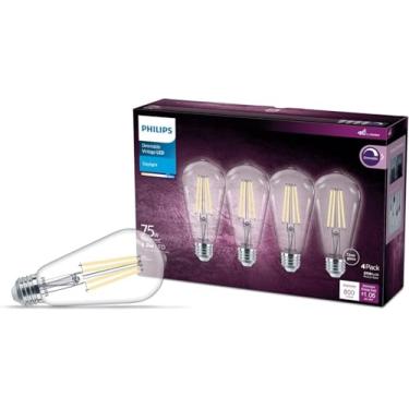 Imagem de Philip LED Vintage espiral transparente sem cintilação ST19, regulável, tecnologia de conforto para os olhos, 800 lúmens, luz do dia (5000), 8,8W = 75W, certificação título 20, base E26, 4PK(566430)