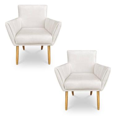 Imagem de Kit 2 Poltronas Decorativa Leticia Suede Bege Pés Palito Castanho - Pallazio