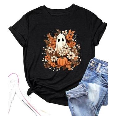 Imagem de Camisa feminina Ovazly Halloween com estampa de outono Pumpkin Ghost P