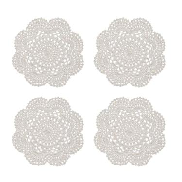 Imagem de Toalha redonda de crochê feita à mão, pacote com 4 jogos americanos de renda para decoração de mesa e porta-copos