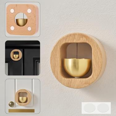 Imagem de Campainha magnética de madeira, campainha de lojista com sino de latão para abertura de porta, anel vintage para empresas/casa varanda parede jardim ao entrar (Oval)